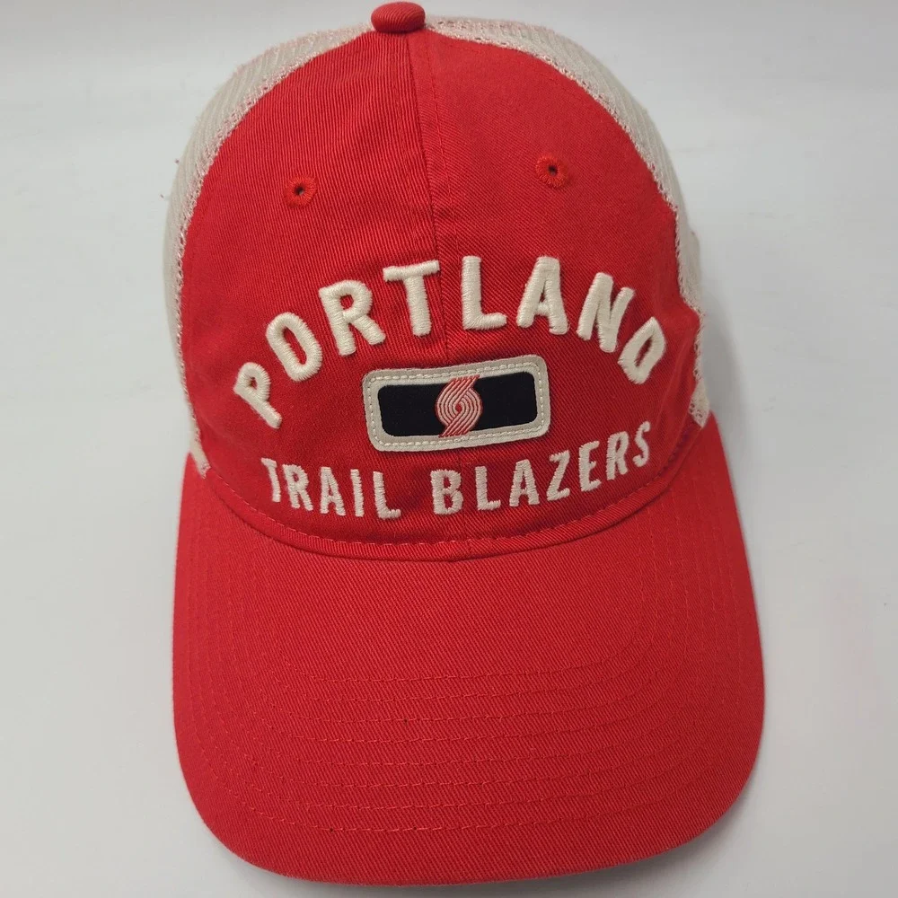 Portland Trail Blazers Hat Snapback Trucker Mesh Adidas Red White Beige NBA Men